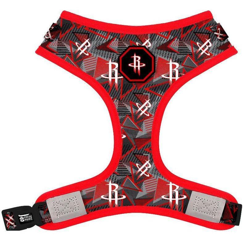 Houston Rockets x Fresh Pawz Adjustable Mesh Harness in red, white, and black, showcasing team colors and stylish design.